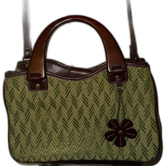 Relic Vintage Cottage Core Handwoven Bag with Wooden Handles and Crossbody Strap - Picture 1 of 13